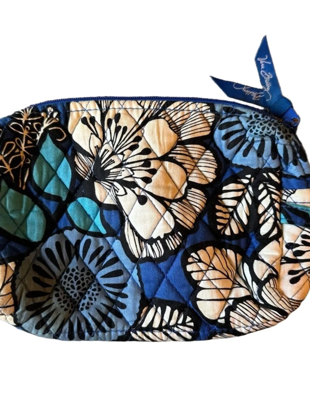 Vera Bradley Signature Print Blue Bayou Makeup Floral Quilted Cosmetic Pouch Bag